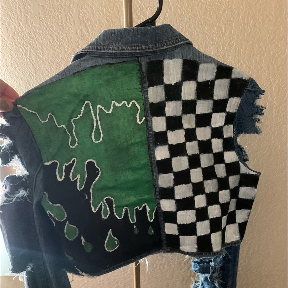 Half jean jacket:  *checkered with slime drip*